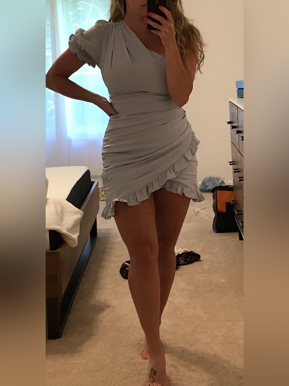 Ruffle Wrap Mini Dress in Light Blue